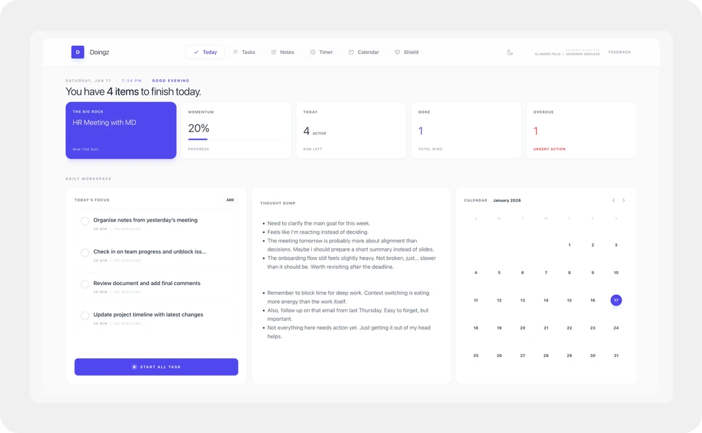 Doingz — daily workflow dashboard