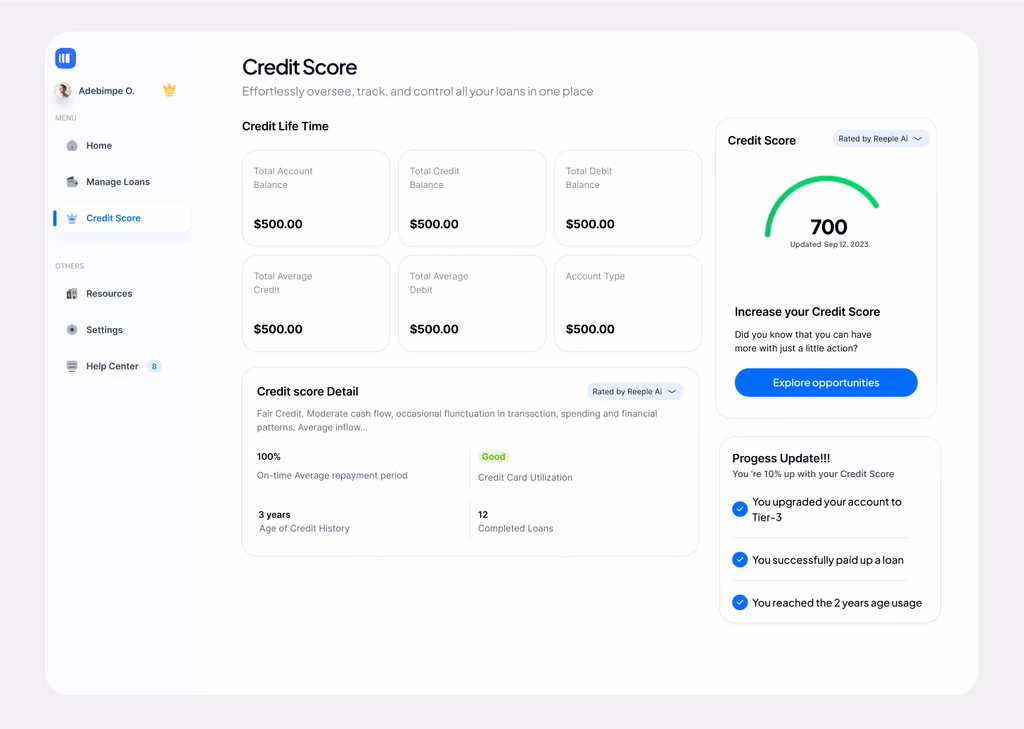 Reeple — credit score dashboard